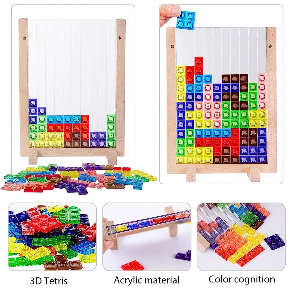 PATPAT Tetris Puzzle Game Toy for Kids with 40 Colorful Wooden Blocks | Educational Brain Teaser