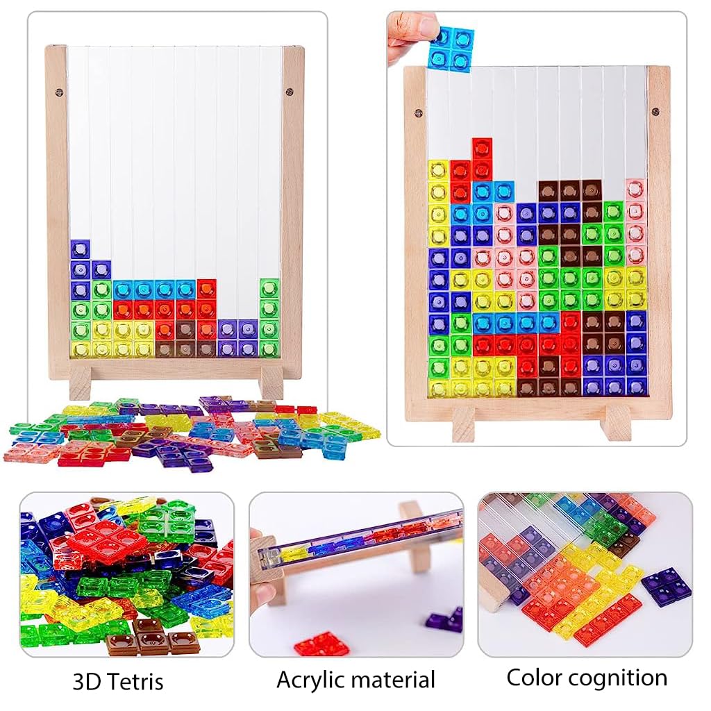 PATPAT® Tetris Puzzle Game Toy Wooden Puzzle Toy for Kids Brain Teaser Toy Puzzle Game Fine Motor Skill Toy Busy Toy for Kids Gift Toy for Kids 3-10 Years Old