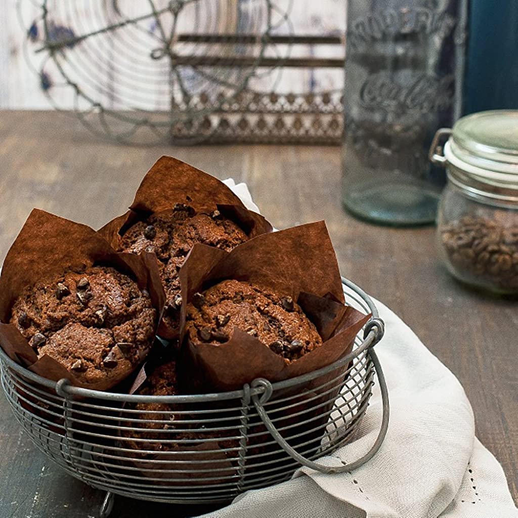 Supvox Cupcake Liners for Baking Weddings and Birthdays featuring 100pcs 5cm Tulip Design | Food Grade Greaseproof Paper in Golden Printed Brown