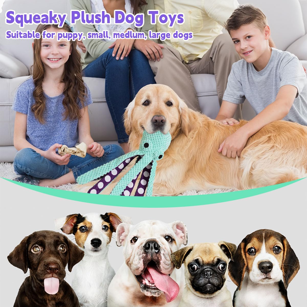 Qpets Interactive Dog Toy for Fetch and Playtime featuring Squeaky Plush Octopus | Soft Comfort for Dogs