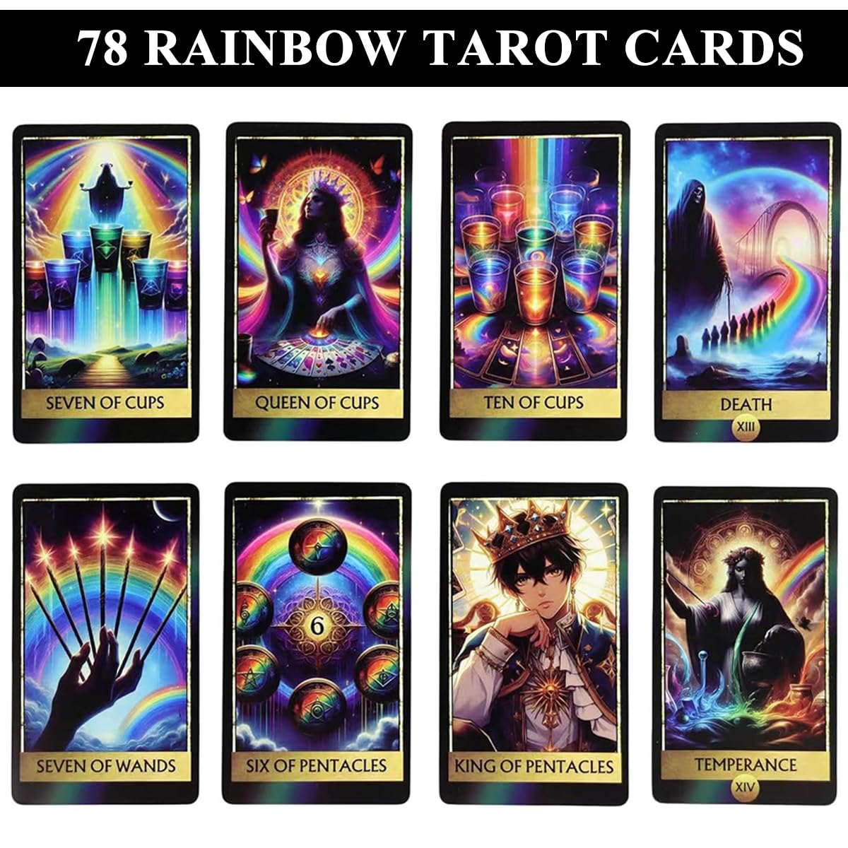 PATPAT Rainbow Tarot Cards for Beginners with 78 Pcs Deck Featuring Vibrant Art | Intuitive Readings and Group Play