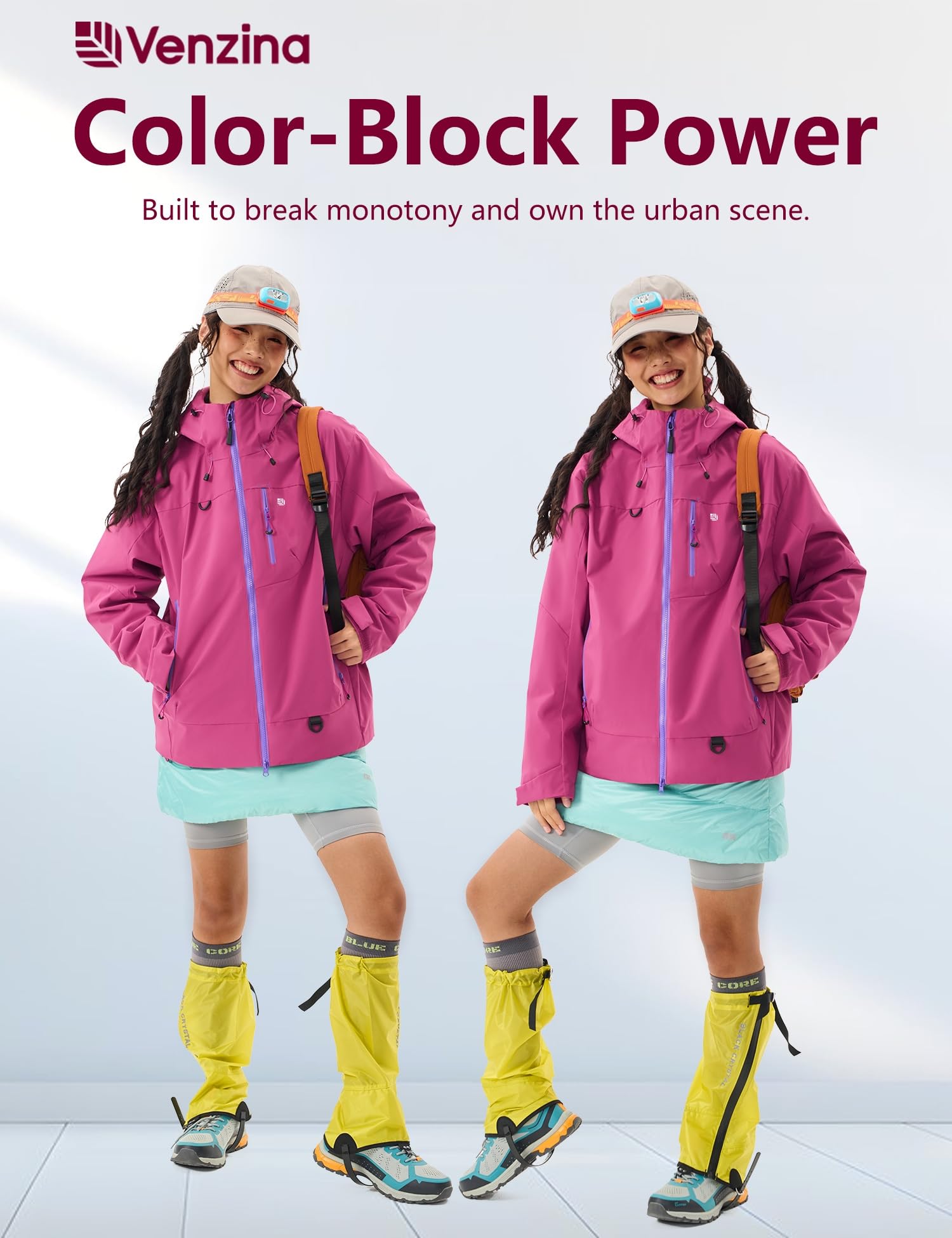 Venzina Women’s Waterproof Jacket for Daily Commute and Travel featuring Color Block Design | Breathable Windproof Fit in Purple