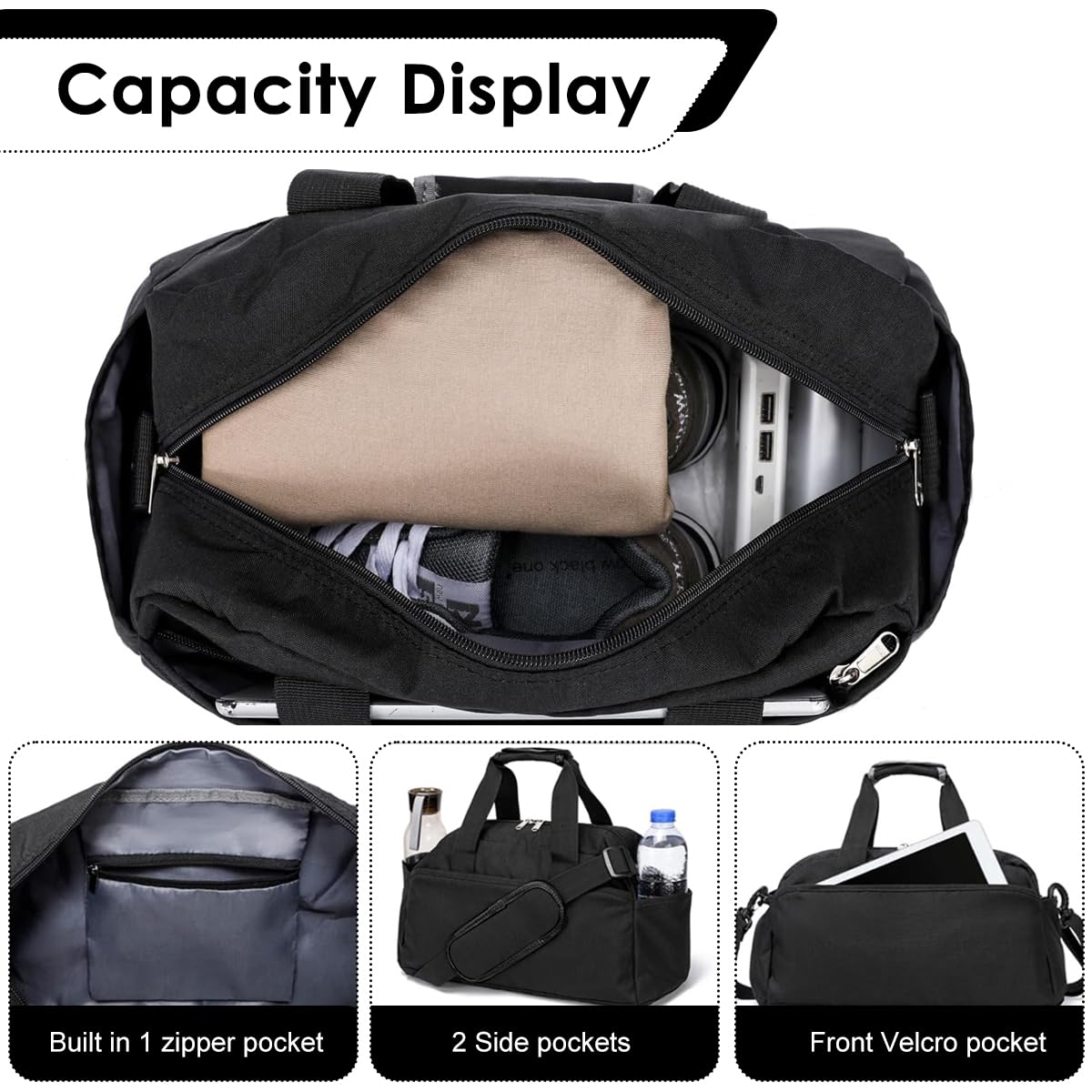 GUSTAVE Gym Bag for Travel and Sports featuring Multi Pockets Design 18x35x20cm Black