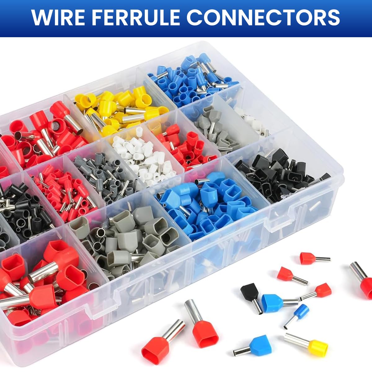Serplex Wire Ferrules Terminals Kit for Electrical Projects with 1200pcs Dual Barrel Copper Connectors | Insulated Color Coded Crimp Pins