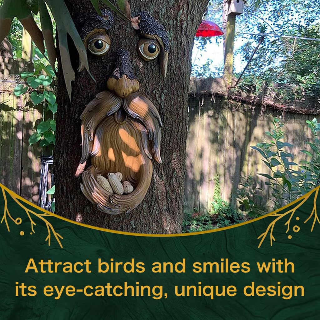 HASTHIP Bird Feeder for Garden and Patio featuring Resin Wood Spirit Design | Tree Mounted Outdoor Decor