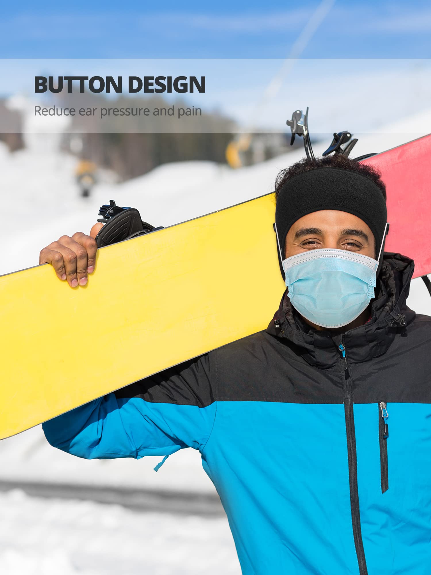 PALAY Winter Headband for Running and Cycling with Button Design and Polar Fleece | 9.25×4.72 in Unisex Ear Warmer