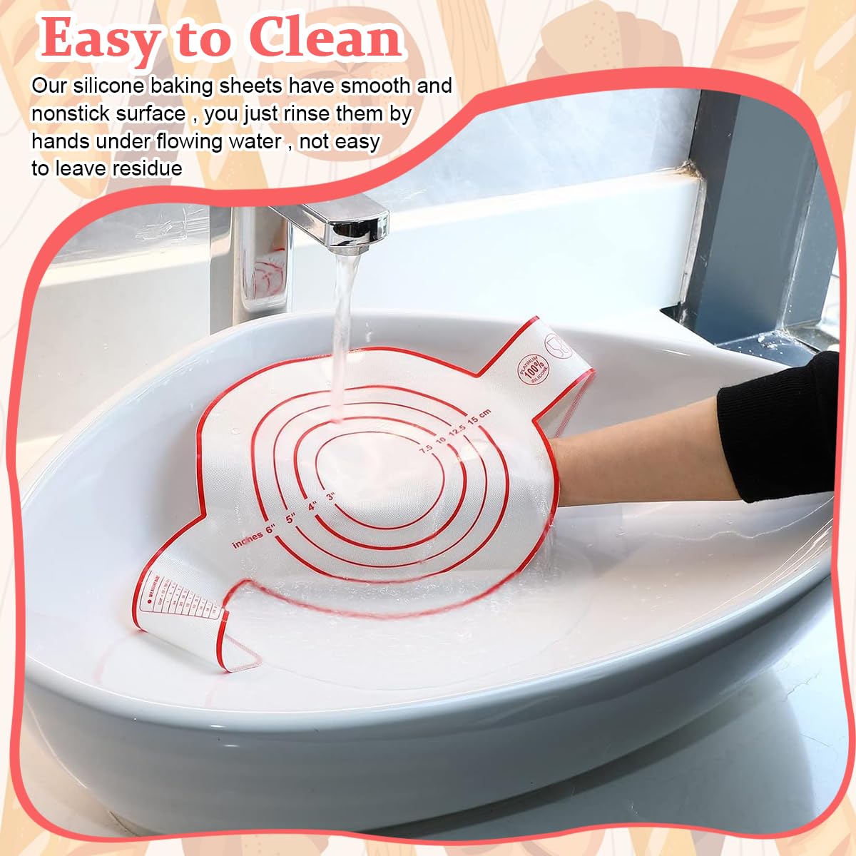 Supvox Silicone Baking Mat for Dutch Oven Bread with Long Handles 8.3 in | Red Heat Resistant Reusable Sheet