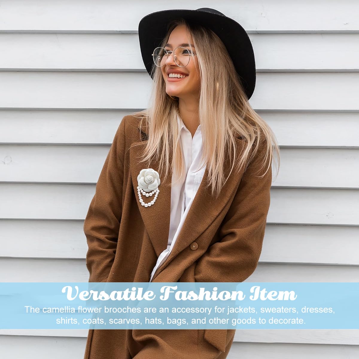 PALAY Camellia Flower Brooch for Women with Fabric Petals and Pearl Tassel | Elegant Gift