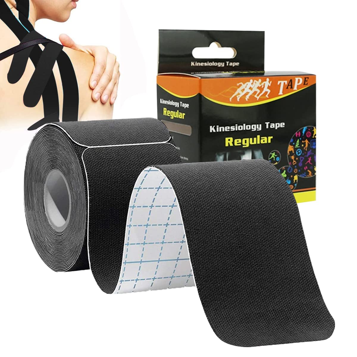 HANNEA® Waterproof Breathable Kinesiology Tape, 5cm*5m Athletic Elastic Kneepad Muscle Pain Relief Knee Taping or Pain Relief, Injured Muscle Support, Black