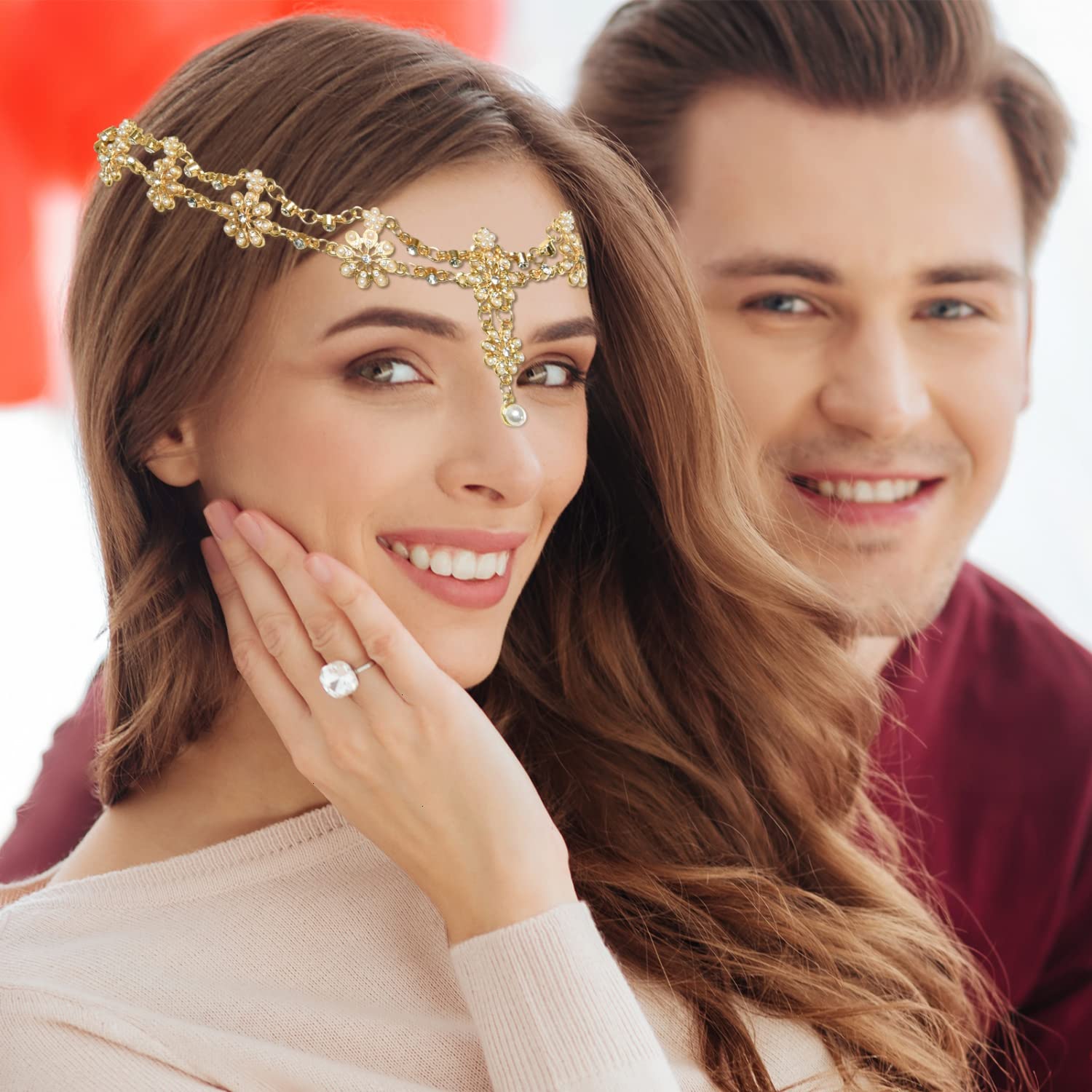 SANNIDHI Bridal Head Chain for Women featuring Floral Alloy Drop Pendant | Elegant Wedding Hair Accessory