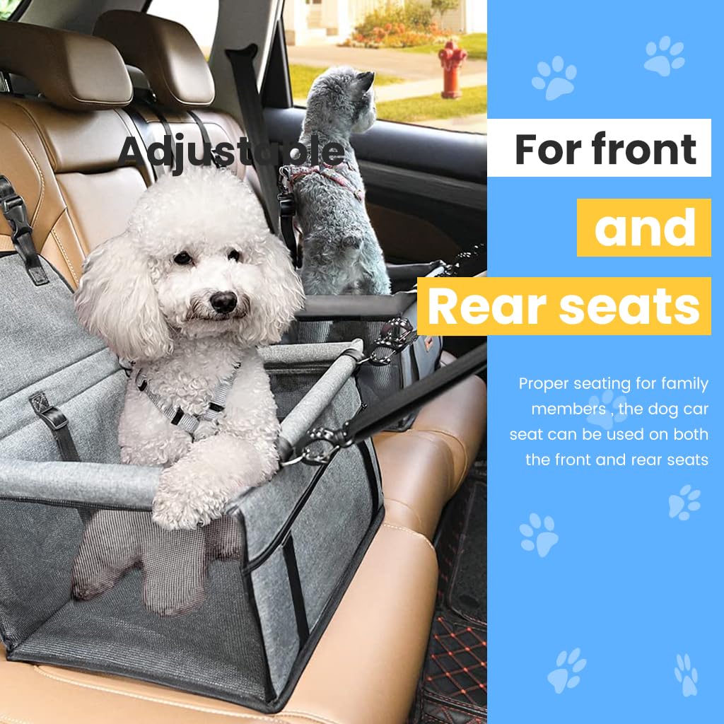 Qpets Dog Car Seat for Travel with Harness Straps and Waterproof Pad 15.75×13.38×9.8 in | Fits Small Pets