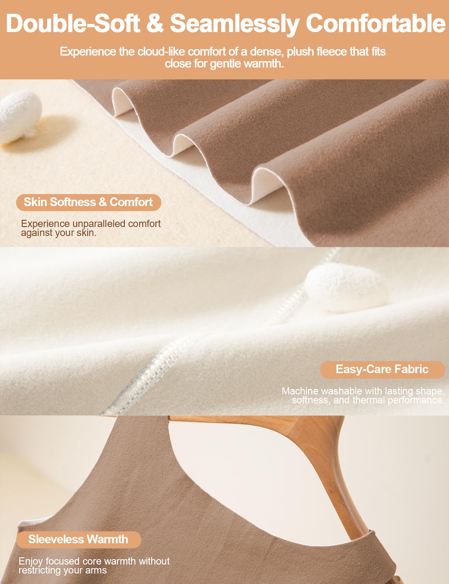 Venzina Women's Seamless Thermal Vest featuring Double‑Sided Fleece & Khaki XL | Soft Layering for Winter