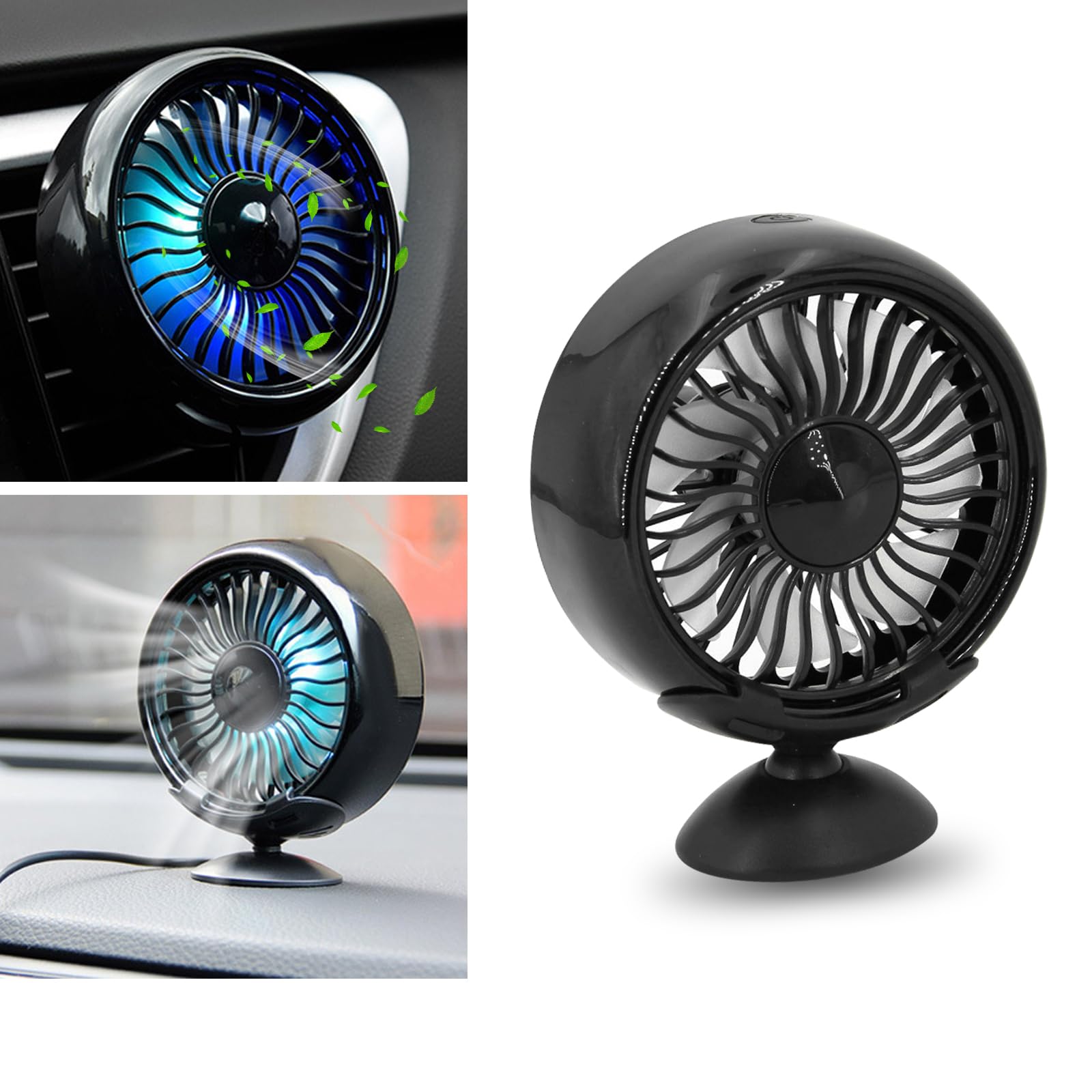 STHIRA® 1 PC Car Cooling Fan with Light, 360 Degree Adjustable Design, Low Noise 100MM Vehicle Fan for Air Outlet