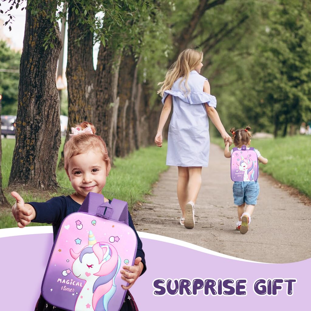 PALAY® Kindergarten Backpack for Girls Purple Unicorn Backpack for School Girls Small Waterproof Bookbag Backpack for Preschool Girls Children's Day Gift School Gift for Girls Age 2-5 Years