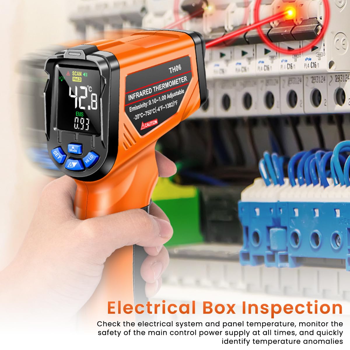 Serplex Infrared Thermometer Gun for Household and Industrial Use featuring Adjustable Emissivity and -4°F to 1382°F Range | LCD Digital Laser Temp Gauge
