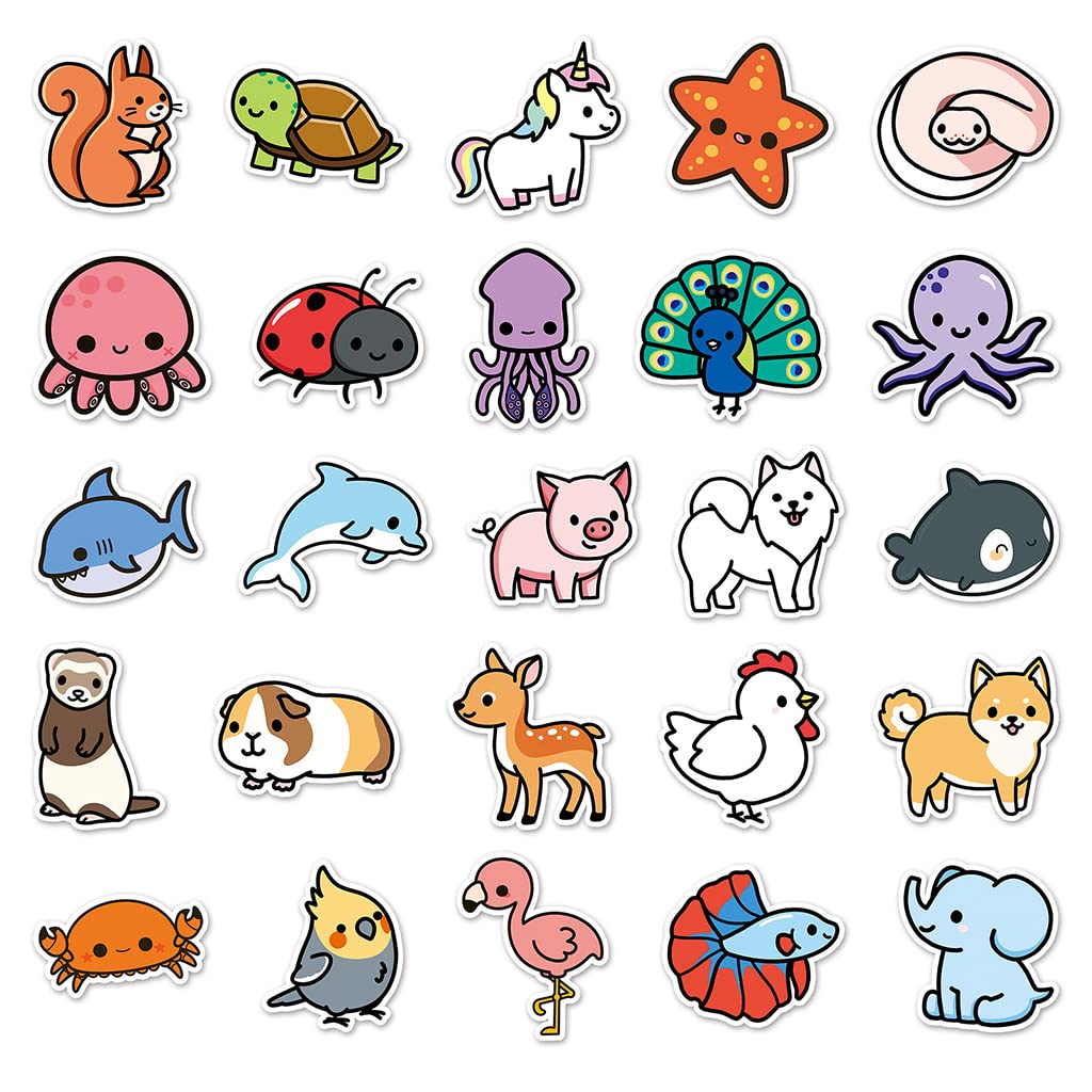 HASTHIP® 100Pcs Cute Animal Stickers,Vinyl Waterproof Stickers for Laptop,Bumper,Skateboard,Water Bottles,Computer,Phone, Cute Animal Stickers for Kids Teens