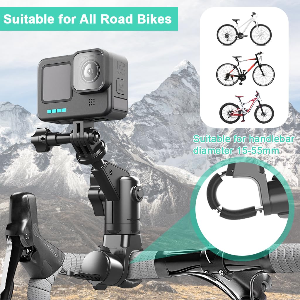 STHIRA Action Camera Motorcycle Mount with 1/4 inch Thread for Handlebar Use | Adjustable 360° Clamp Bracket for GoPro and Insta360