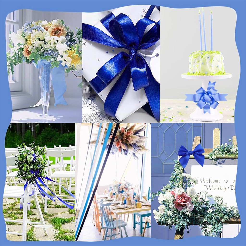 PATPAT Satin Ribbons for Gift Wrapping featuring 6 Blue Shades and 2.5cm×25yd Rolls | DIY Crafts