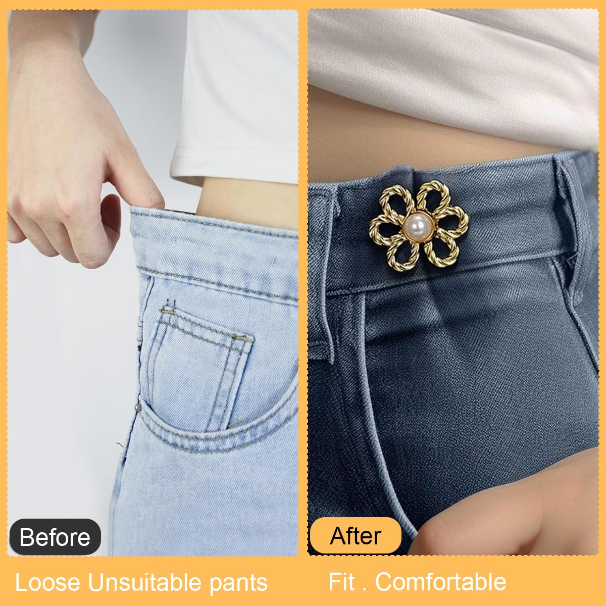 SANNIDHI Adjustable Waist Buckle for Jeans and Skirts with Flower Design | 4 Pairs Metal Pins