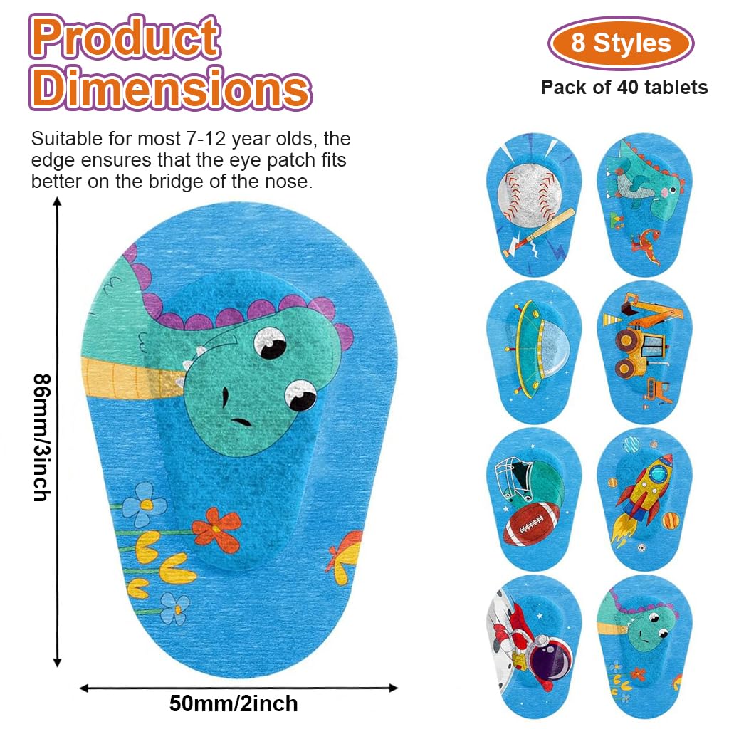 HANNEA Eye Patches for Kids with Cartoon Prints 40pcs 3x2 in Breathable Cotton | Lazy Eye Recovery
