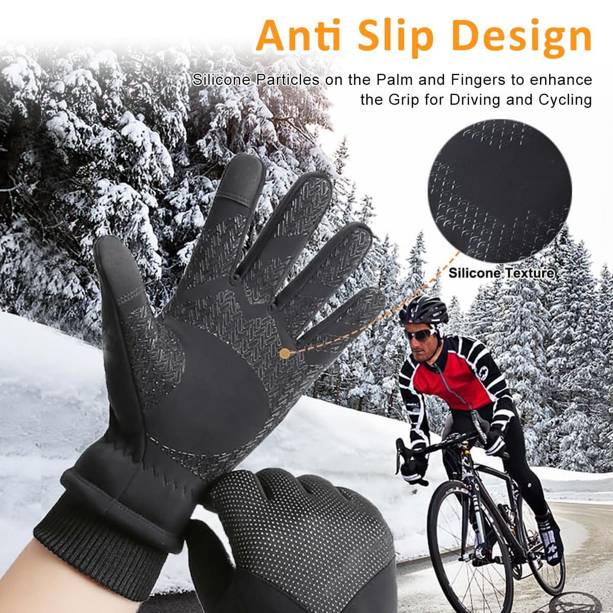 Proberos Winter Gloves for Men with Fleece Lining and Anti Slip Silicone Grip | Waterproof Outdoor Use