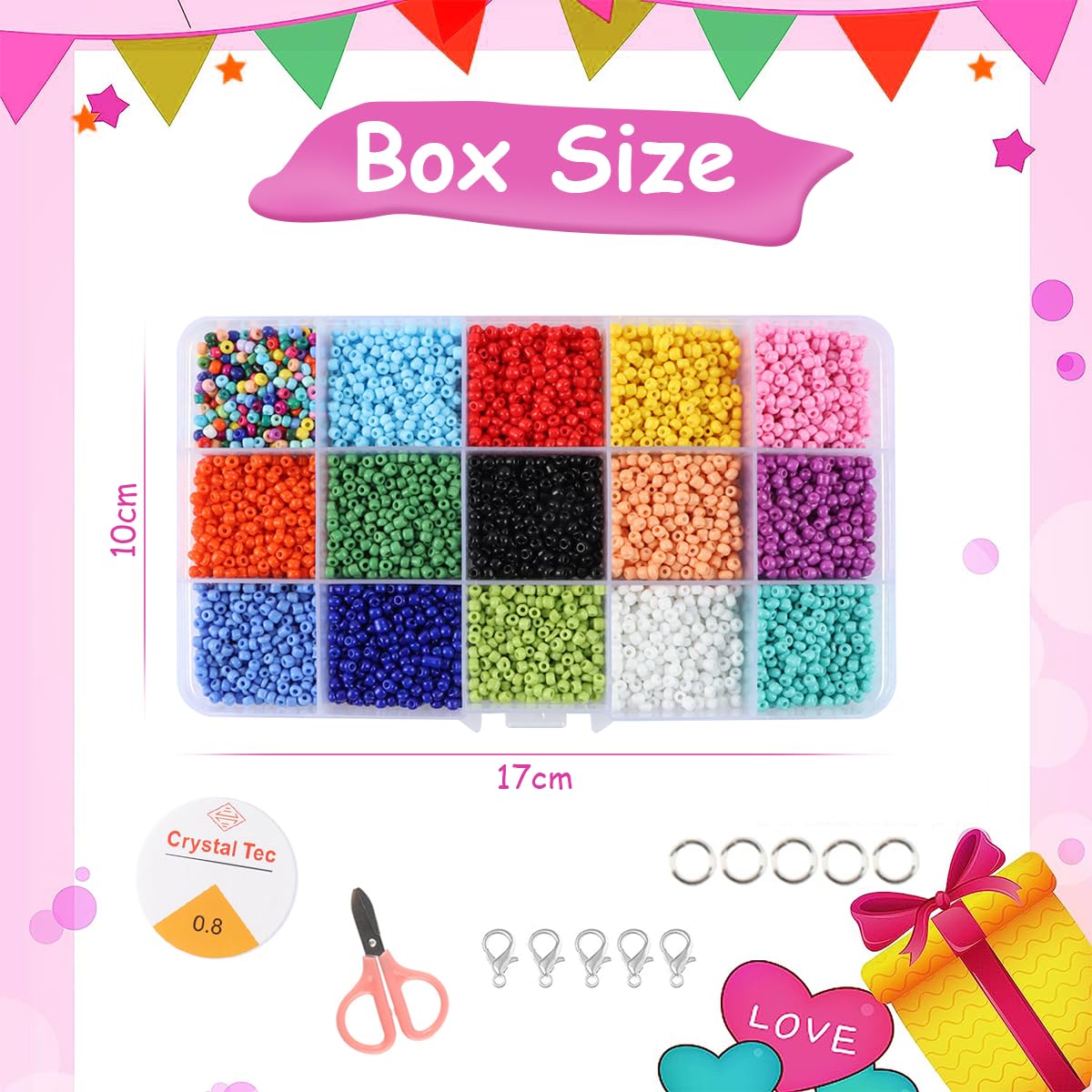 SANNIDHI 7500Pcs Glass Seed Beads For Jewellery Making Kit, 3Mm Small Color Beads For Crafts Bracelet Necklace Diy Jewelry Making Set For Girls Adults Gift, Multicolor