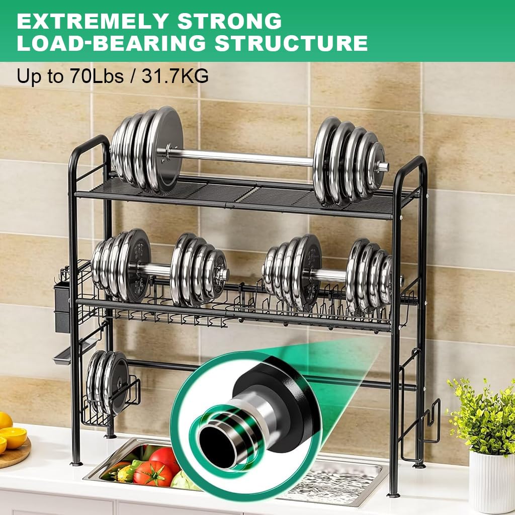 HASTHIP Over The Sink Dish Drying Rack 33.5x10x31.9 in with Double Layer Shelf | Stainless Steel Kitchen Organizer