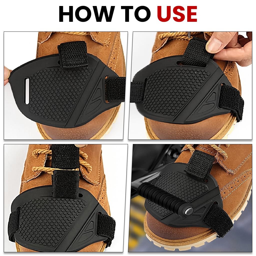 STHIRA Motorcycle Gear Shift Pedal Pads 2Pcs with Adjustable Hook and Loop Closure | Textured Anti‑Slip Rubber Protectors for Secure Foot Grip