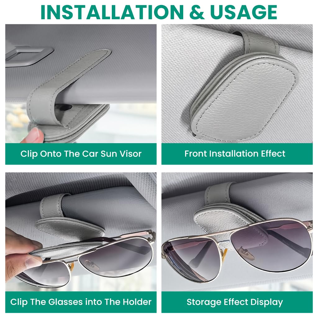 Zibuyu Car Sunglasses Holder 2 Pcs for Visor with Back Clip Design | Easy Access & Stable Grip