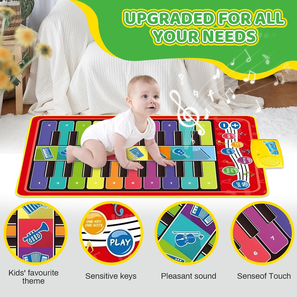 ZIBUYU Piano Keyboard Musical Mat for Kids with 8 Sounds and 6 Modes | 39.37x12.6 in Play Mat