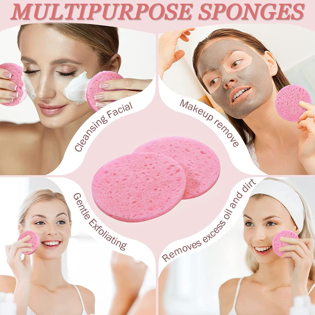 MAYCREATE Compressed Facial Sponges for Cleansing and Exfoliating | 50pcs 6cm Natural Wood Pulp Pads