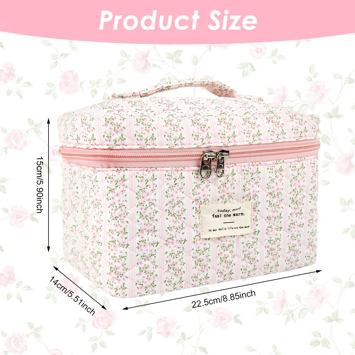 MAYCREATE Makeup Bag for Travel and Office with 25x16x15cm Storage | Soft Cotton Floral Print