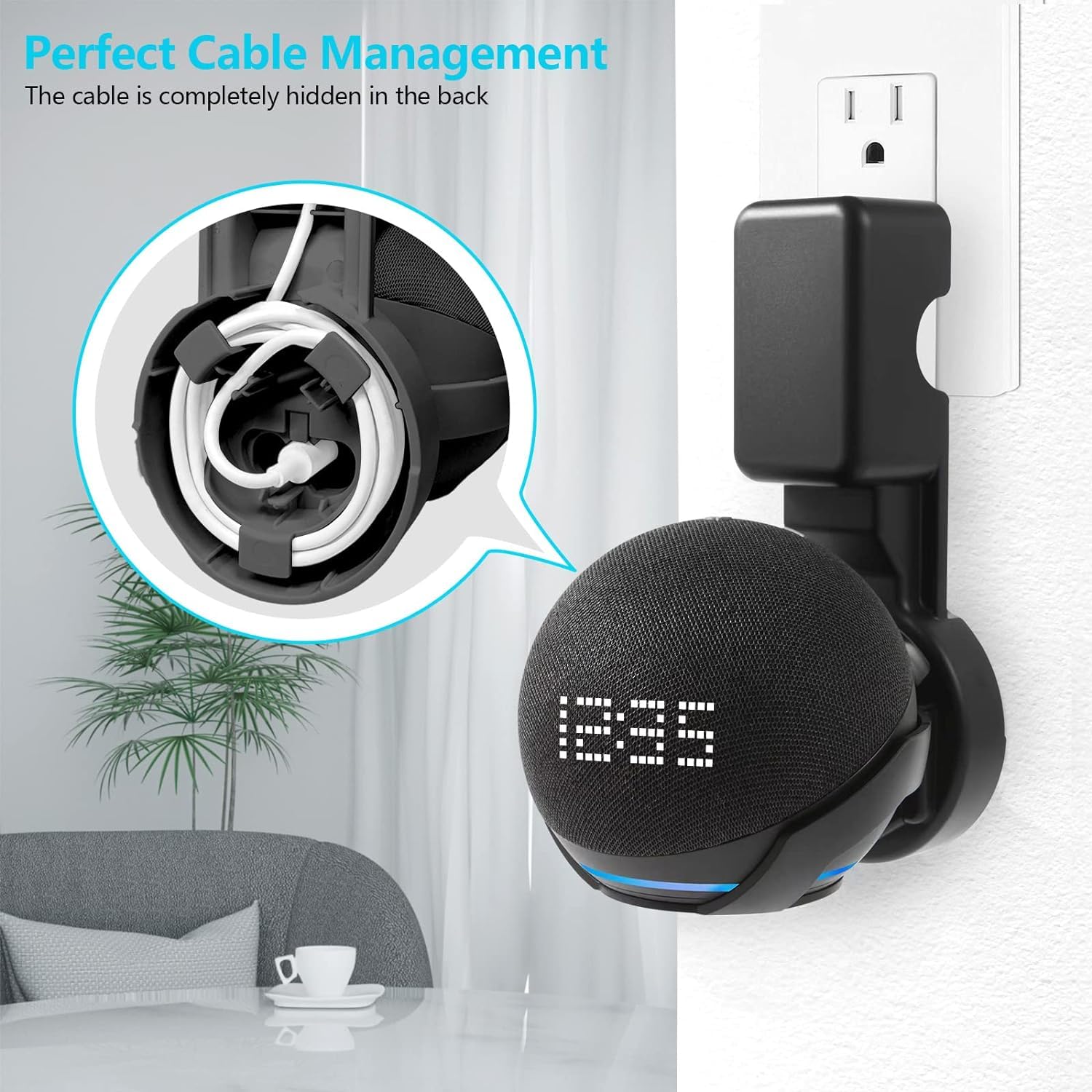 ZORBES Alexa Stand Wall Mount for Echo Dot 4th & 5th Gen with Cable Groove | 18x10.5x10.5cm Plastic Holder