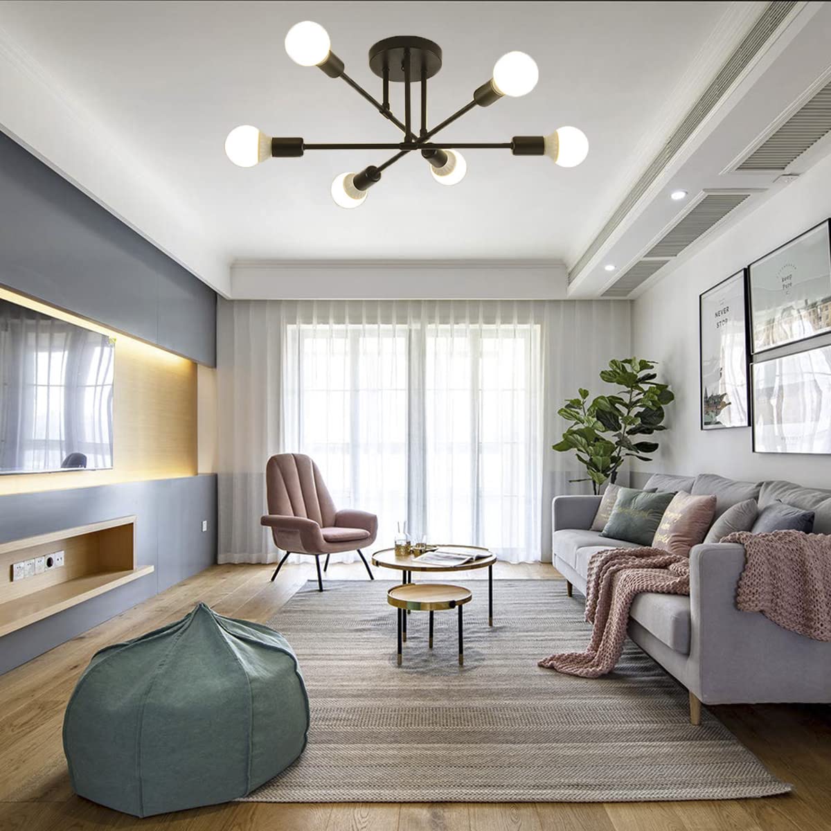 ELEPHANTBOAT Hanging Lights for Living Room featuring 6-Light Metal Chandelier | 2 PCS