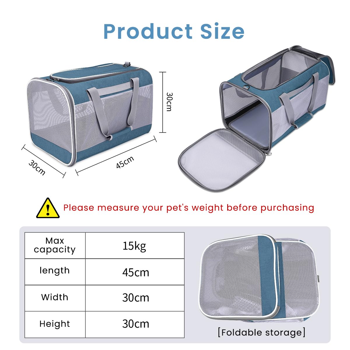 Qpets® Cat Travel Bag Cat Carrying Case, Foldable Dog Carrier Backpack Breathable Cat Travel Shoulder Bag, Lightweight Pet Bag Cat Shoulder Bag for 10kg Below Dogs/15kg Below Cats