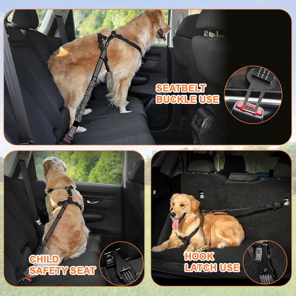 STHIRA Dog Safety Harness for Car with 360° Swivel Carabiner and 54–90 cm Bungee Strap | Reflective Nylon Strap