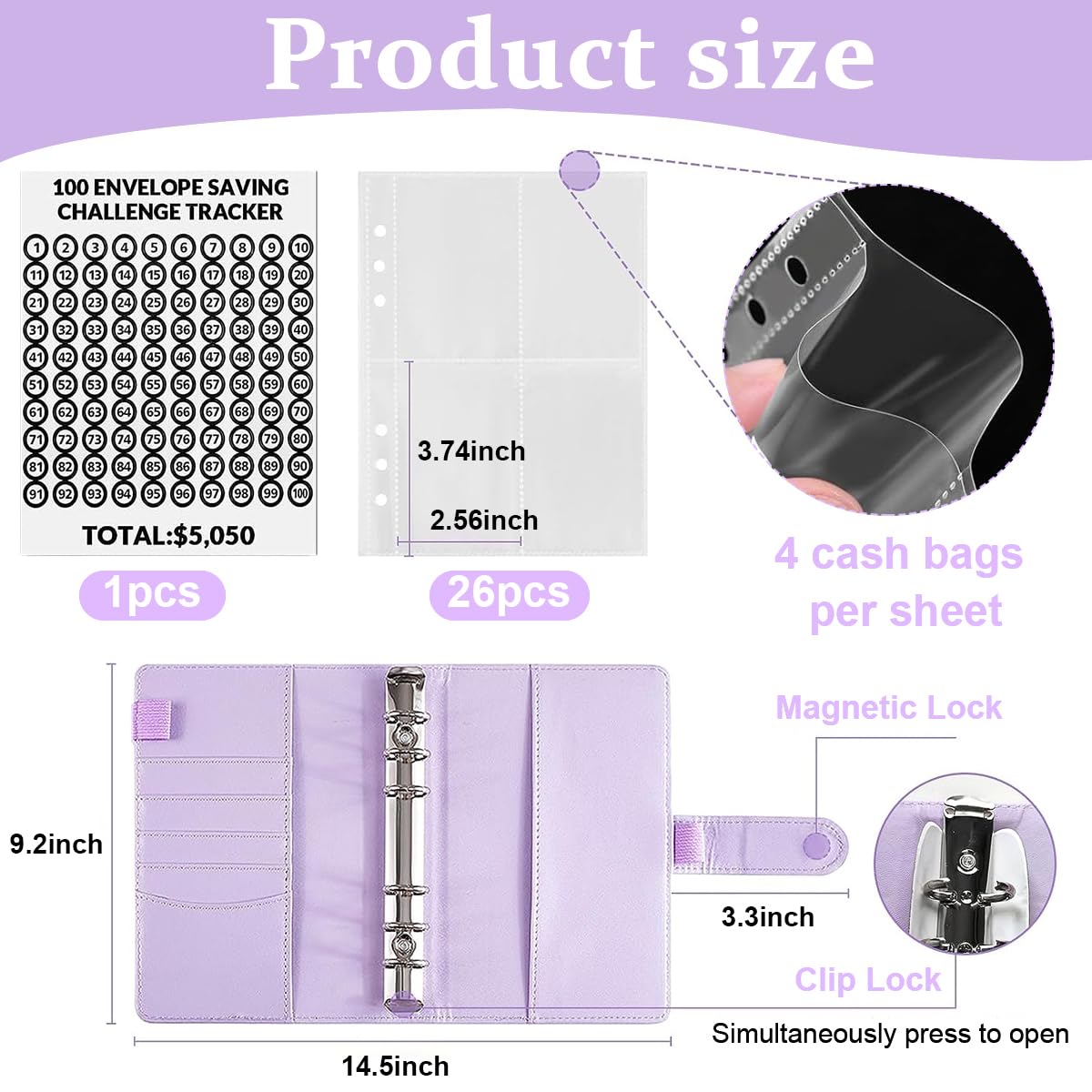 HASTHIP Money Saving Planner for 100 Day Challenge with 100 Cash Envelopes and Pink A5 Binder