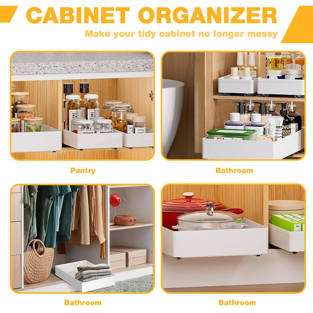 HASTHIP Pull Out Cabinet Organizer for Kitchen with 3 Piece Set and Smooth Sliding Rail