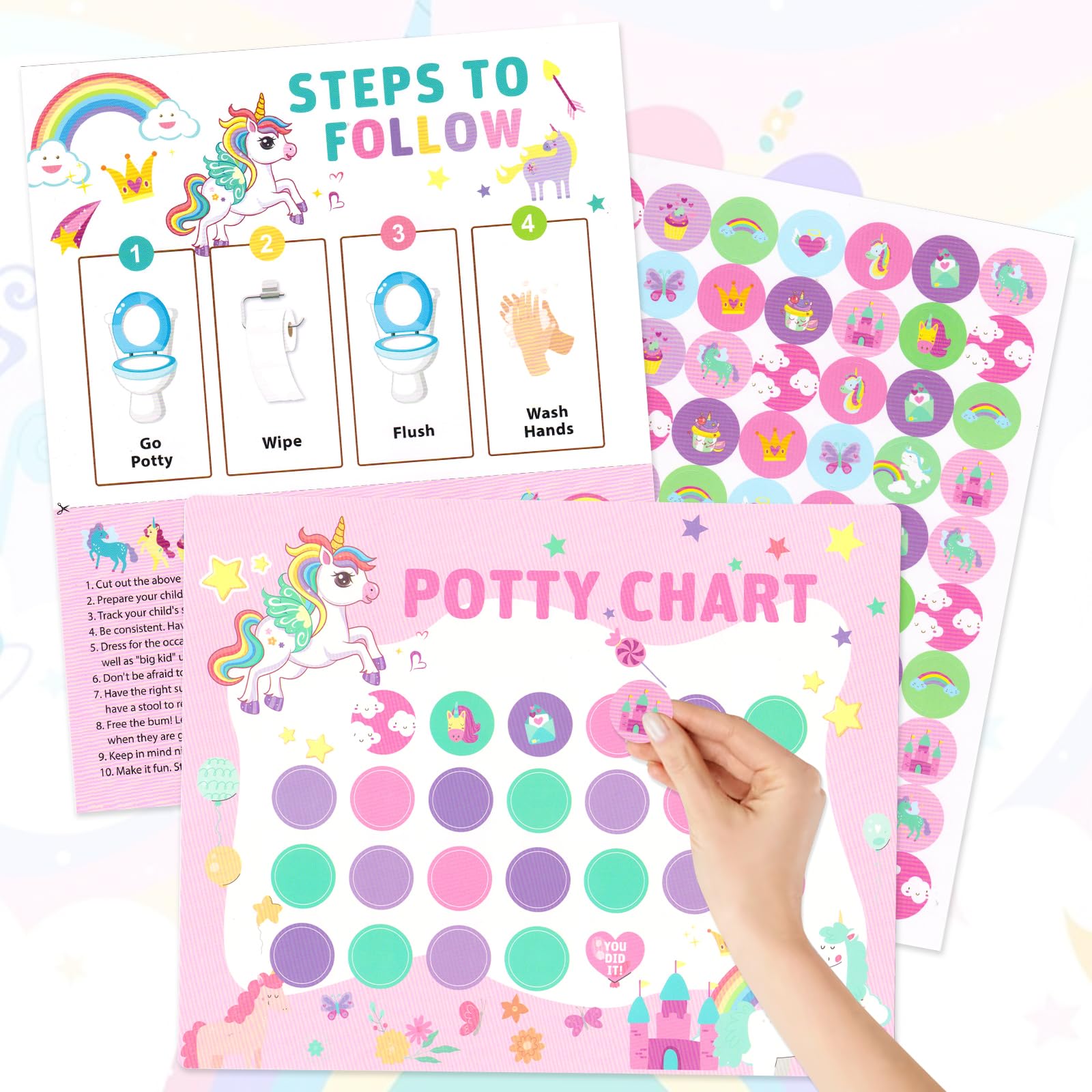 PATPAT® 10pcs Potty Training Stickers Chart, Cartoon Unicorn Theme Toilet Training Reward Chart Potty