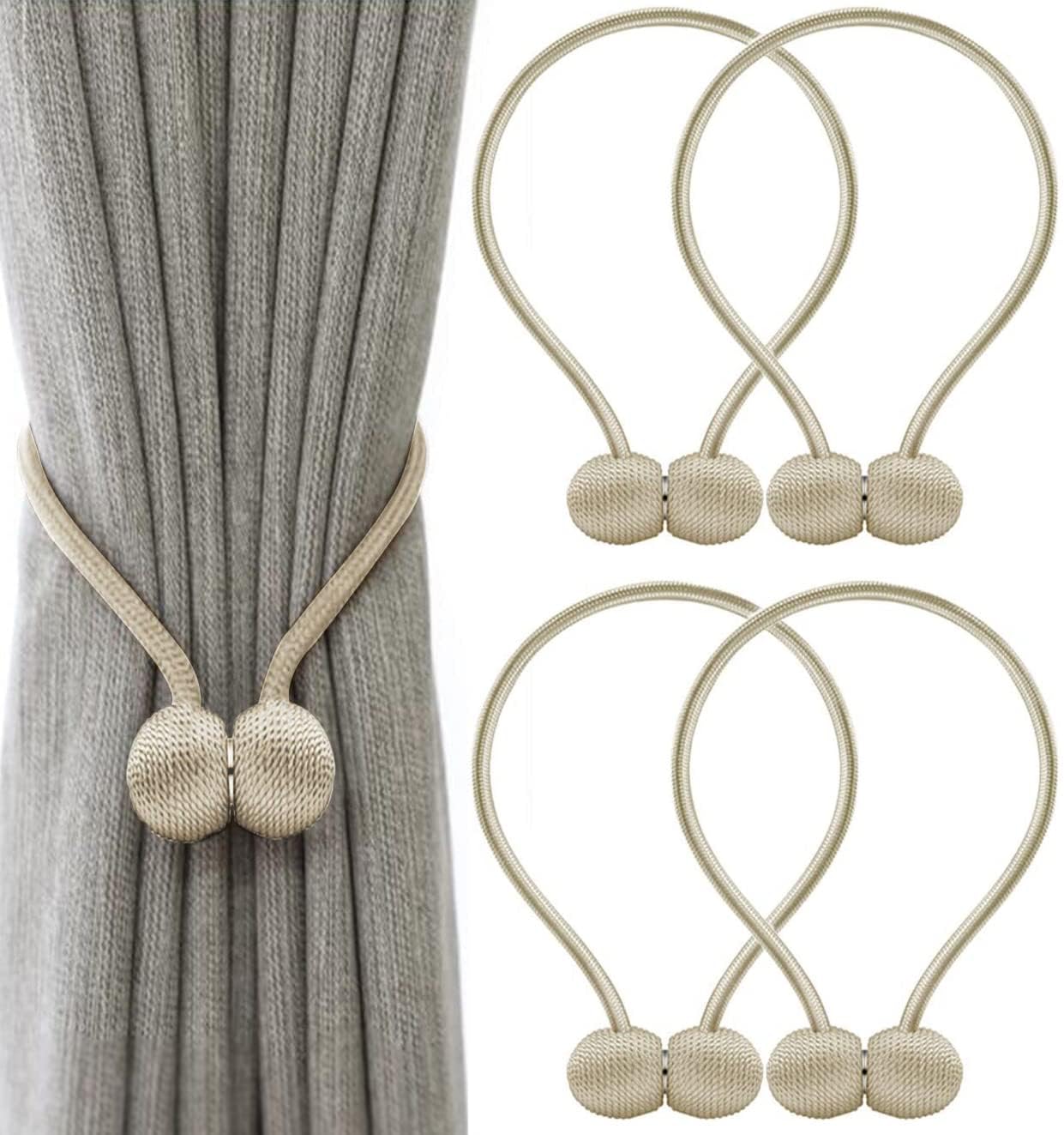 HASTHIP Magnetic Curtain Tiebacks for Home and Office with 40cm Rope & Strong Magnets | Pack of 4