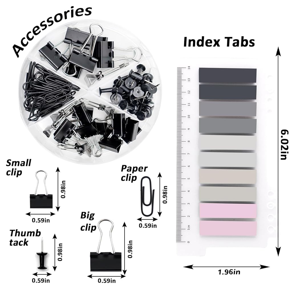 Climberty® Black Desk Accessories Set, Large Stapler, Tape Dispenser, Staple Remover, Scissors, Staples, Clips, Push Pins, Tabs & Ruler, Compact & Durable, Stationery Items for Office, School & Home