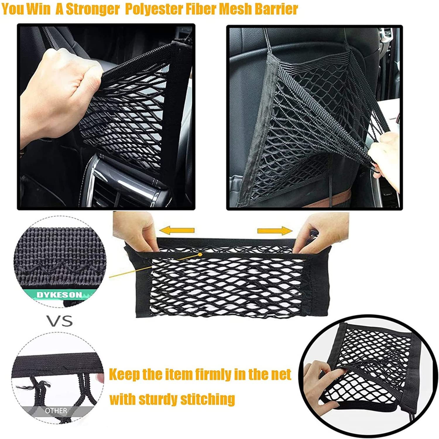 STHIRA Car Mesh Organizer for Seat Back Storage with Braided Elastic Net 30×25cm | Easy Buckle Installation