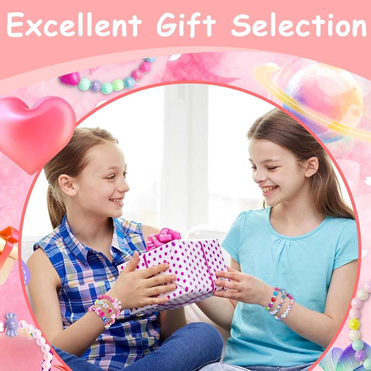 SANNIDHI Beads Bracelet Set for Girls featuring 6PCS Acrylic Charms | Friendship Gift