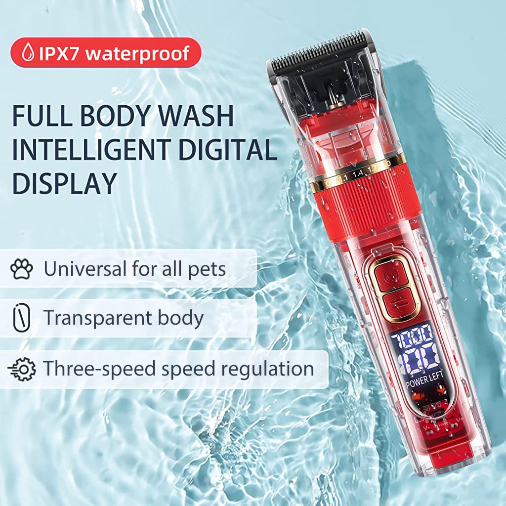 Qpets Electric Dog Trimmer with 4 Combs and Smart LCD Display | Waterproof Pet Grooming Kit