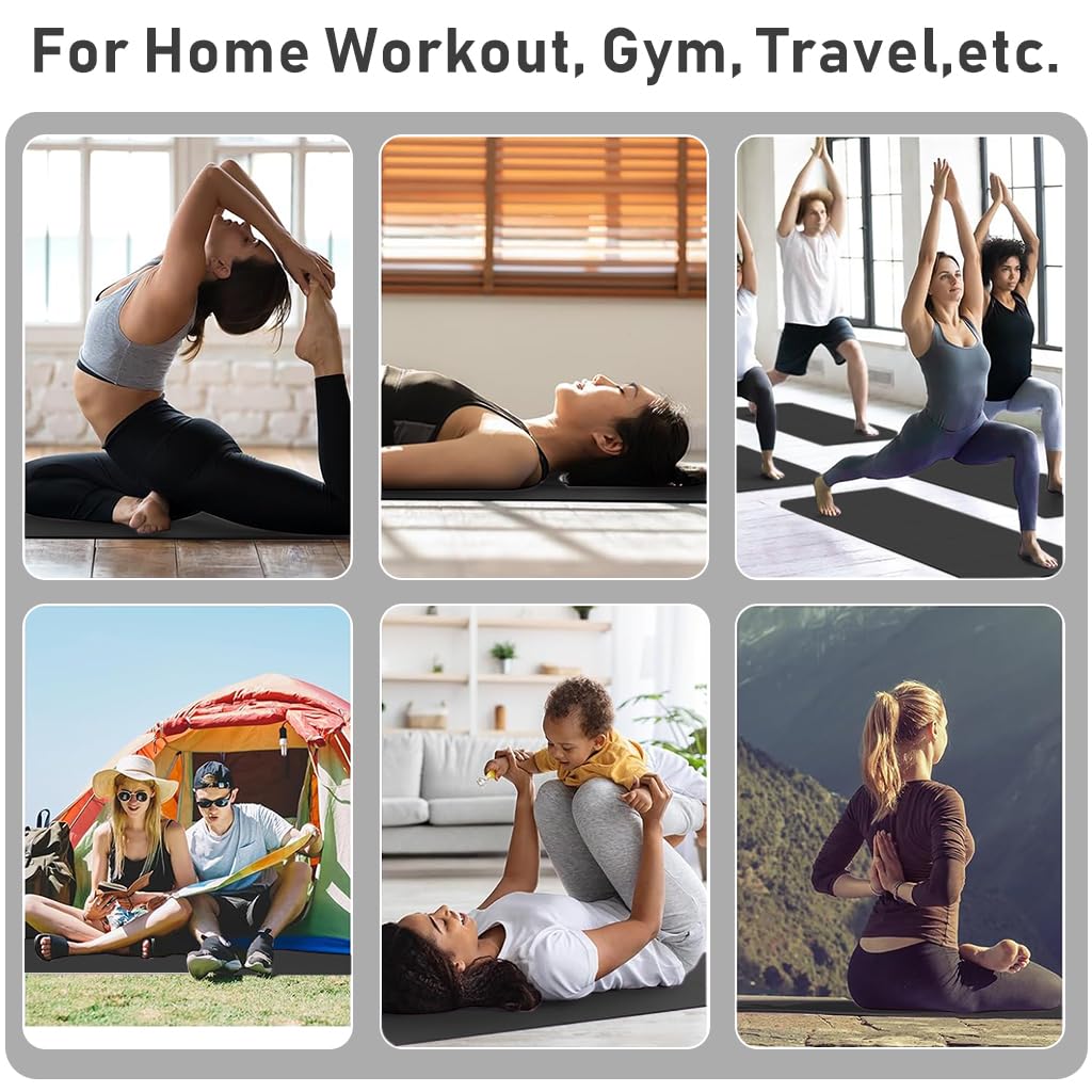Proberos Folding Yoga Mat for Home Workouts with 5mm Cushioning and TPE Anti-Slip Surface | 72x24 Inches Black