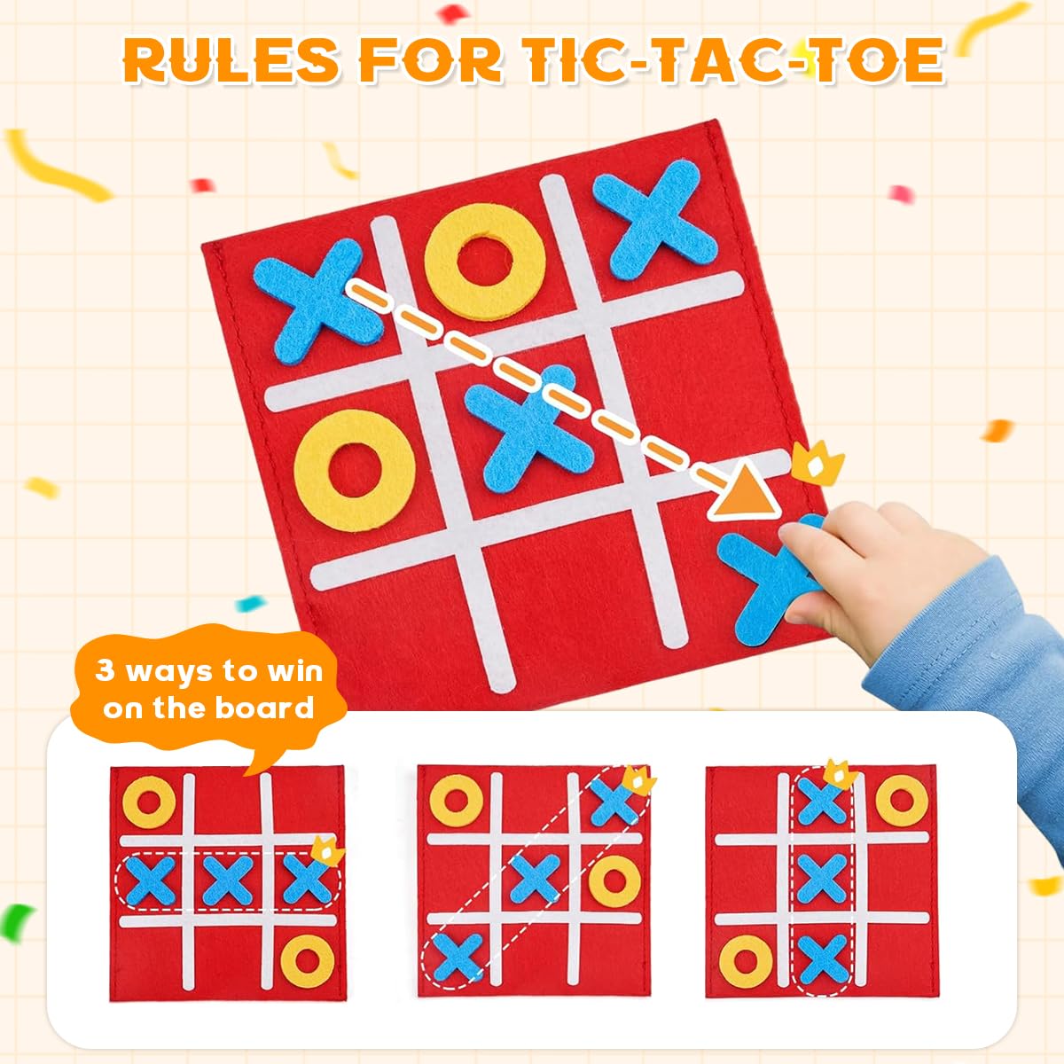 PATPAT Felt Tic Tac Toe Game for Kids with 6 Color Pieces and Storage Pouch | Travel Toy