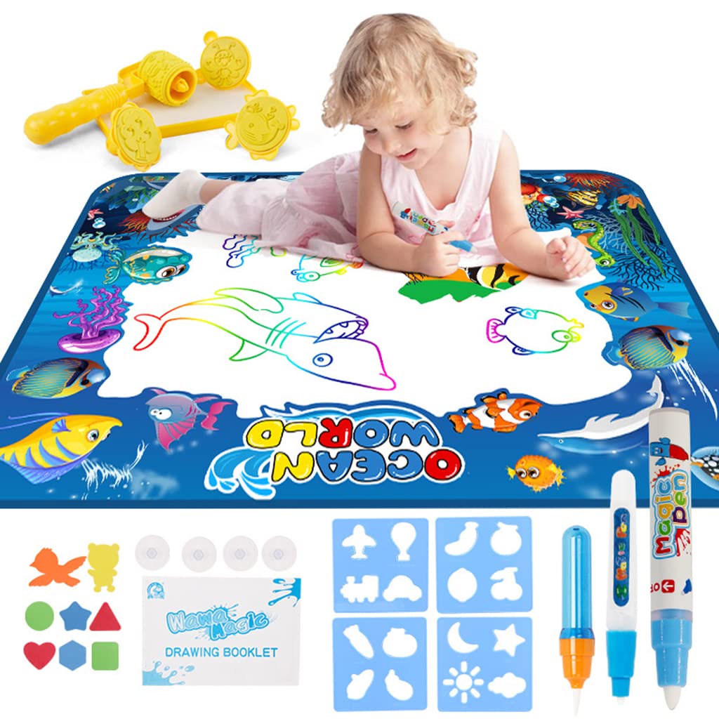 PATPAT  Kids Activity Toys for 3+ Years Water Doodle Mat 100*75CM Large Water Drawing Mat, Drawing Painting Board Stencils with Water Doodle Pens , Educational Toys Toddlers Gift