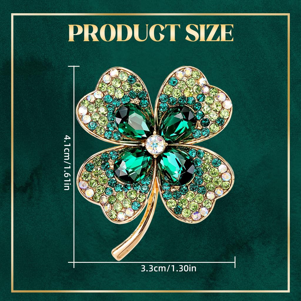 SANNIDHI Brooch Pin for Women featuring Green Rhinestone Clover Design | Elegant Gift Accessory