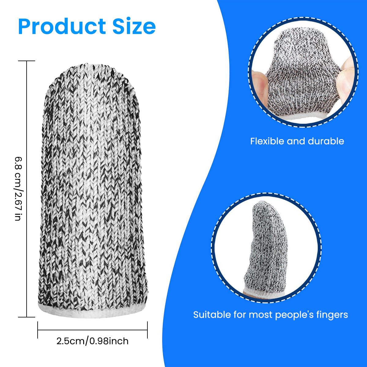 Supvox Finger Cots for Kitchen and Work featuring 5 Level Cut Resistance 30 pcs HPPE Fabric