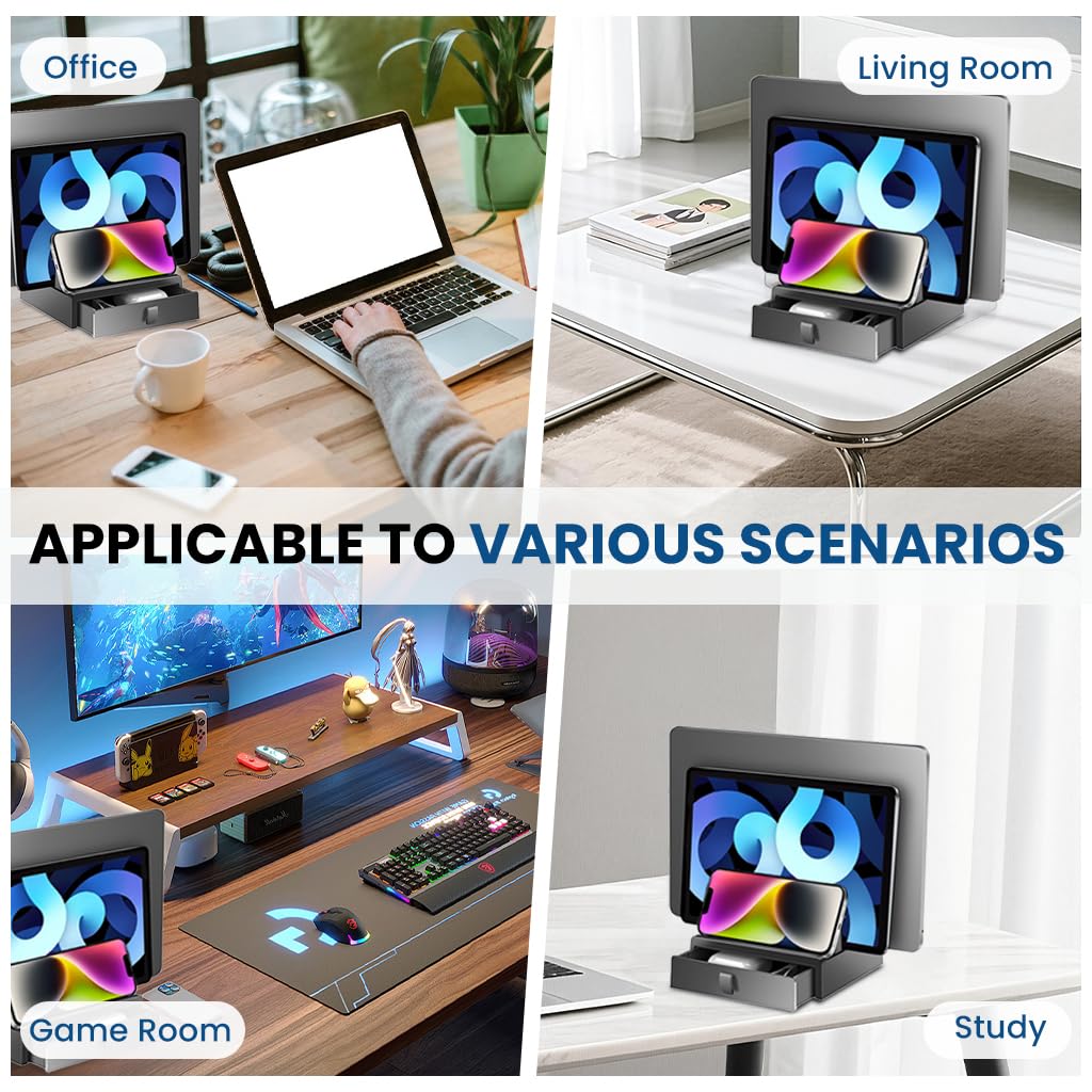 ZORBES Laptop Stand for Desk with Drawer and Vertical Storage | 4-in-1 Organizer Holder